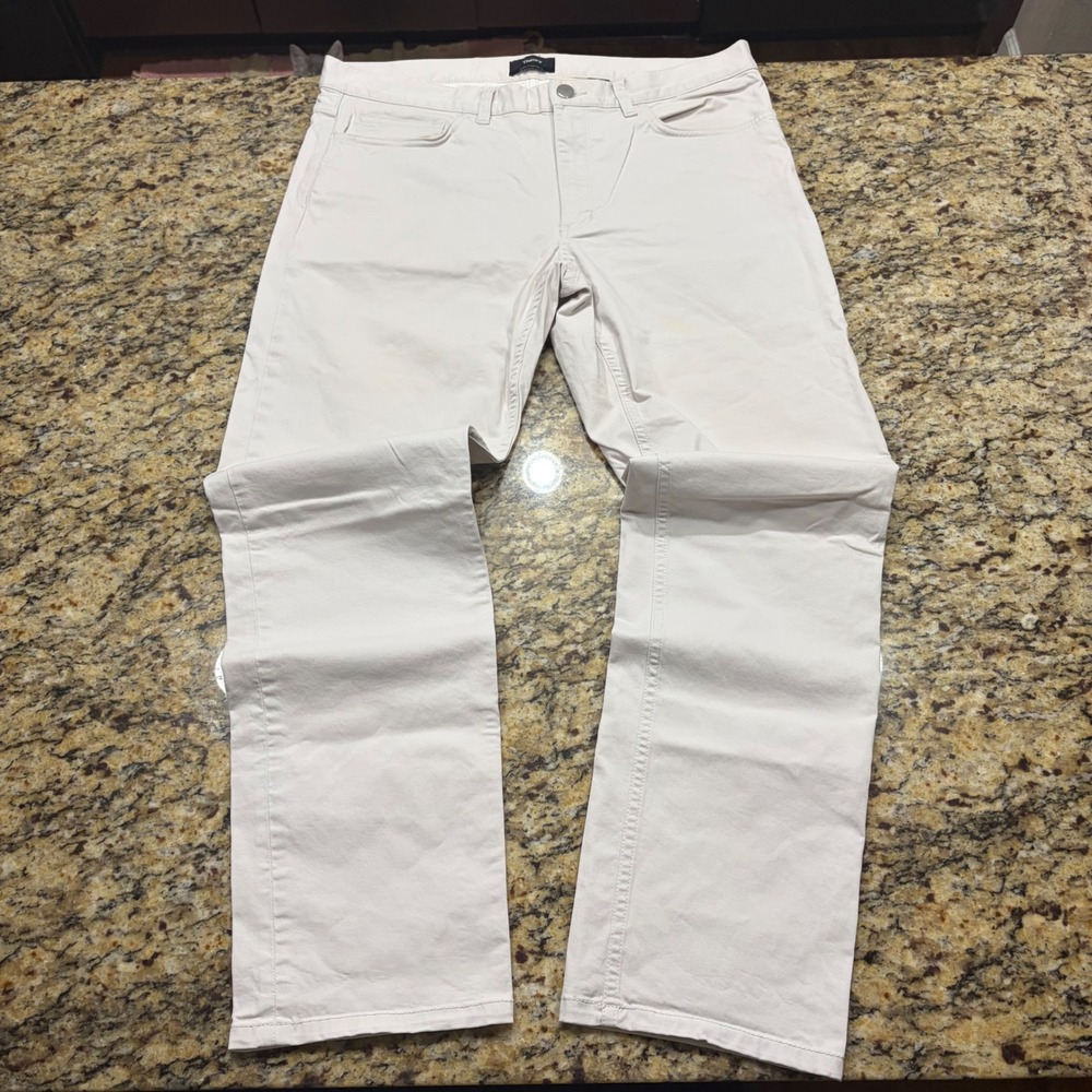 Theory Haydin Straight Slim Fit Pants Mens 34 Off White Beige Twill Trousers ws